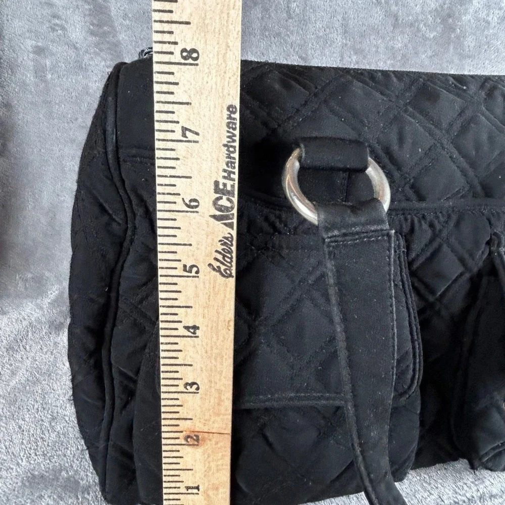 Vera Bradley Black Quilted Cotton Satchel Handbag with Front Pockets